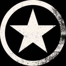 Icon of a star in a circle with distressed textures as if it's a stamp